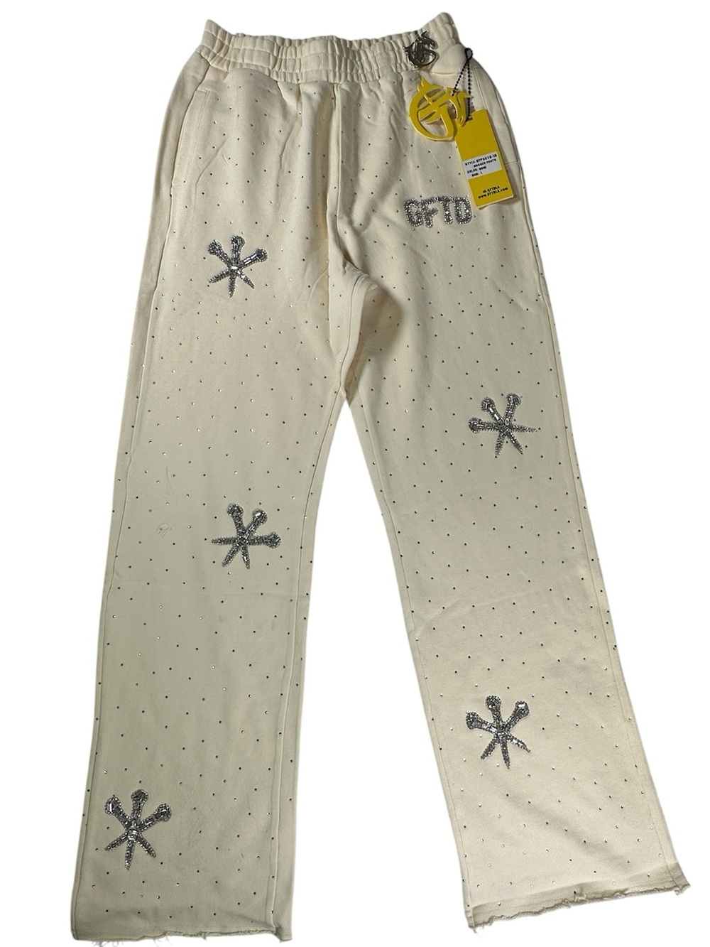 GFTD LA Embellished Rhinestone Sweatpants Cream Size Large NWT